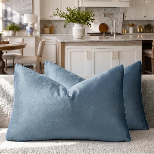 GIGIZAZA Stone Blue Velvet Throw Pillow Covers 12x20 Pack of 2 by GIGIZAZAFocusingonhomedecoration