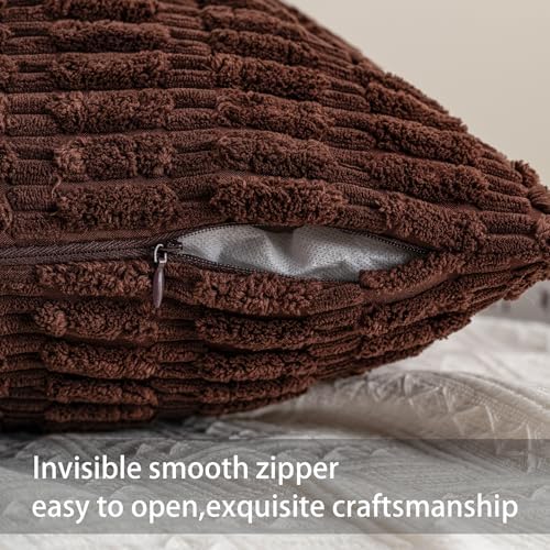 Pack of 2 Corduroy Decorative Throw Pillow Covers 24x24 Inch, Dark Brown - Image 3