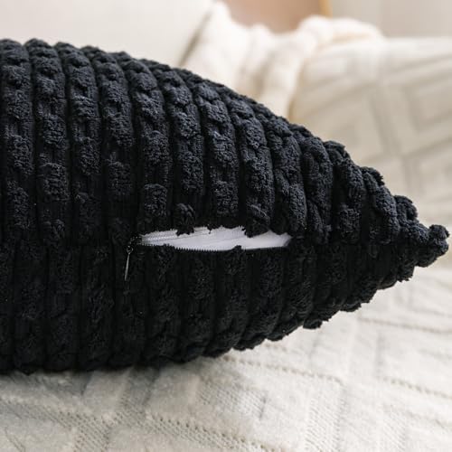 Set of 4 Black Decorative Throw Pillow Covers 18x18 Inch Corduroy Pillow Covers for Bed Couch Sofa Living Room Soft Square Cushion Cases - Image 4