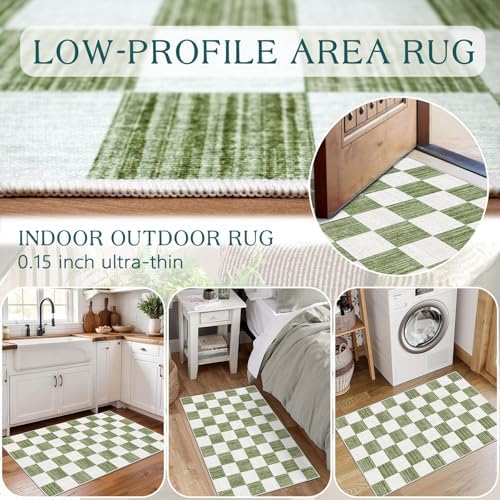 Front Door Mat Outside Entrance 2x3 Green White Checkered Rug - Image 5