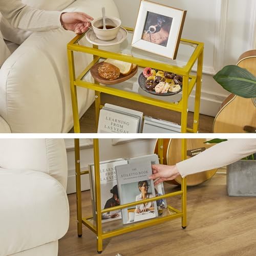 IBUYKE Narrow Glass Side Table with Magazine Rack,Gold UTMZ002G - Image 6