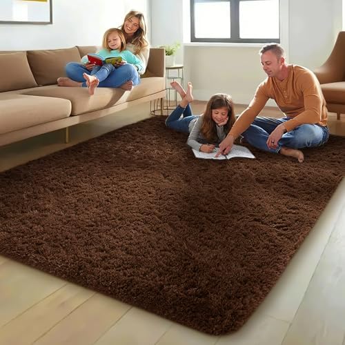 Ophanie Brown Rugs for Living Room Bedroom, 5x8 Fluffy Fuzzy Furry Carpet, Plush Soft Shaggy Bedside Indoor Floor Area Rug for Kids Nursery Home Decor with Over 999 pcs Non-Slip Backing Pattern - Image 5