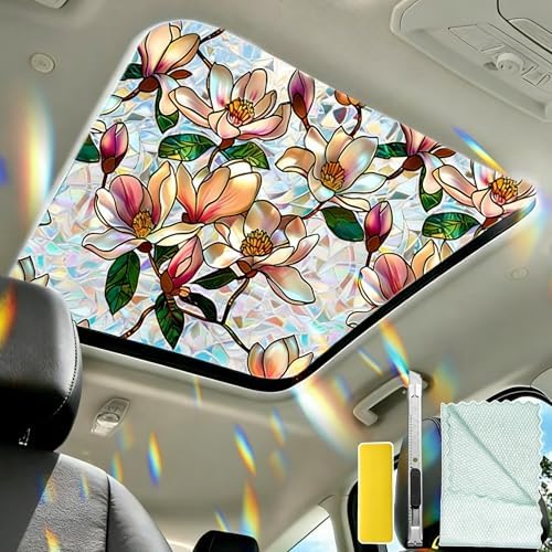 Magnolia Stained Glass Window Film Decorative, 35.4" x 78.7" by Meetcolor
