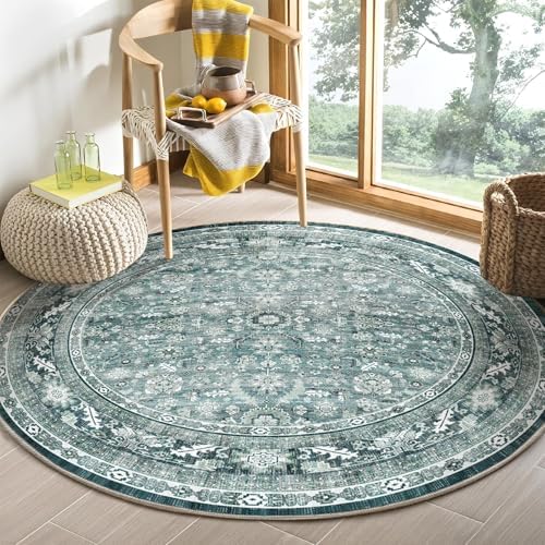 OPPODREAM Vintage Teal Area Rugs 5' Round, Washable Rug for Living Room by OPPODREAM