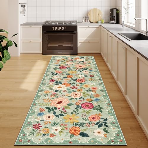 DUKINO 2.6x8 Runner Rug, Washable Runner Rug for Hallway Non Slip, Green by DUKINO