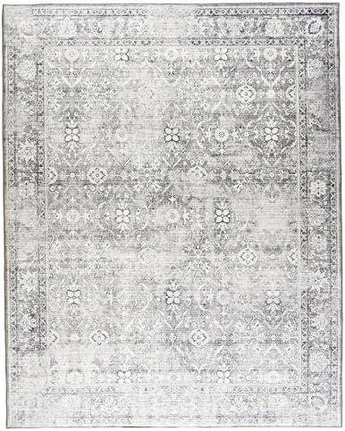 ReaLife Rugs Machine Washable Area Rug - Living Room Bedroom Bathroom Kitchen Entryway Office - Padded Low Pile Stain Resistant Premium - Boho Farmhouse Vintage - Noor - Silver Ivory 7'6" x 9'6" - Image 3