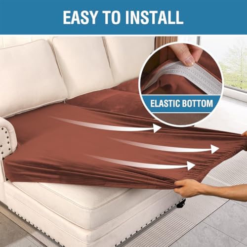 H.VERSAILTEX Velvet Stretch Sectional Couch Covers 4 Pieces Sofa Seat Cushion Covers L Shape Separate Cushion Couch Cover for Both Left/Right Sectional Couch (Large Sofa 3 Seater + 1 Chaise, Rust) - Image 4