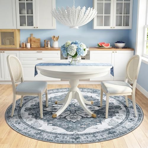RELEANY Washable Area Rug, Round 6ft, Grey/White/Beige - Image 2