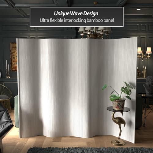 6 ft. Tall Bamboo Wave Screen - Rustic White - Image 2