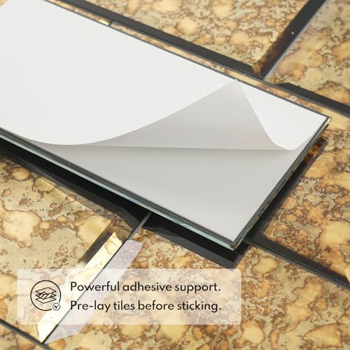 Lovdeco Peel and Stick Beveled Gold Antique Mirror Tile Subway Mirror Glass Backsplash 3x6 Inch for Kitchen Bathroom Wall (40 Pcs, 5 SQ.FT.) - Image 3