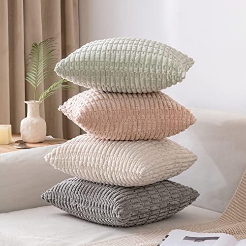 MIULEE Corduroy Decorative Throw Pillow Covers 20x20 Light Green Pack of 2 - Image 5