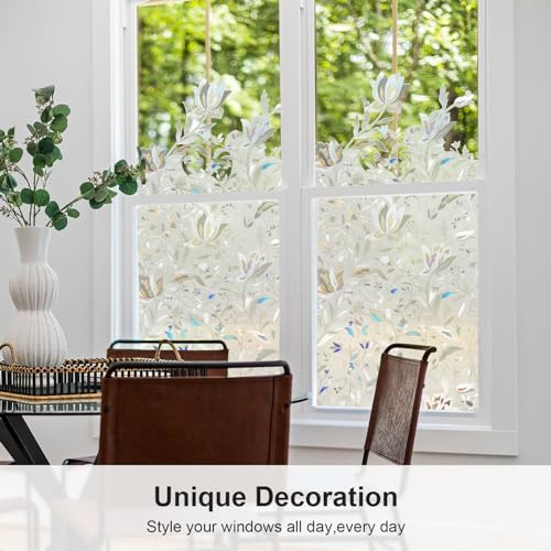 Window Privacy Film, 3D Rainbow Decorative Stained Glass Film, Sun Blocking Windows Clings, Static Cling Frosted Glass Windows Sticker Door Covering for Home (Tulip, 35.4" x 78.7") - Image 7