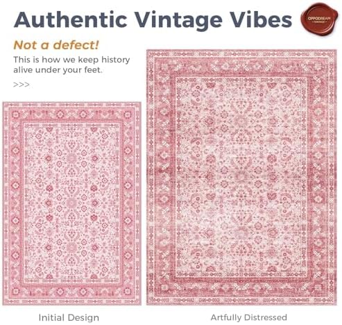 OPPODREAM Vintage Pink Area Rugs 3' Round, Washable Rug for Living Room - Image 3