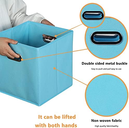 Yunkeeeper storage bins Cubes, Fabric Cube Organizer with Handle, Foldable Cube Bins for Cloth or Accessary Storage, 11x11x11, Set of 3, (Blue) - Image 4
