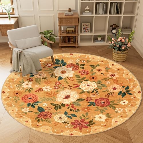 DUKINO 6ft Round Rug, Soft Washable Circle Rug for Bedroom Non Slip, Orange - Image 3