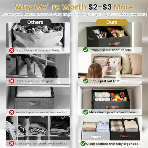 Closet Organizers Storage, Medium Collapsible Bin 6pc, Light Gray - Image 5