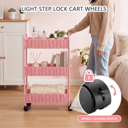 FOCHIER F Utility Slim Storage Cart,3-Tier Rolling Kitchen Office Laundry Room Cart with Wheels,Mobile Shelving Unit Organizer for Living Room,Bathroom, Baby Diaper,Art,Dining Room Narrow Places - Image 6