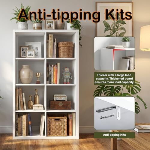 WannabeMyself【2026 Wooden Thick Frame】 8 Cube Storage Organizer with Anti-Tipping Kits, Reversible Open Back Book Shelf,Bookcase for Living Room,Bedroom,Entrance Hall,Office,11.6×48×24.6,White - Image 5