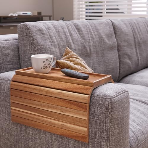 Acacia Wood Folding Sofa Arm Tray with Anti-Slip Pad - Image 2