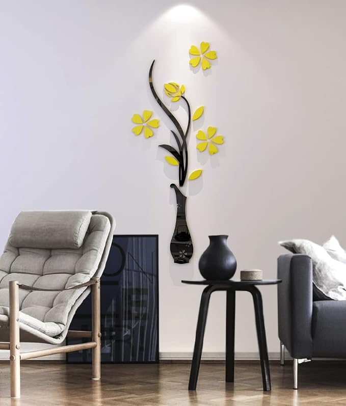3D Vase Wall Murals for Living Room Bedroom Sofa Backdrop, DIY Wall Decal - Originality Stickers Gift, Yellow, 39 X 16 inches by Hermione+Baby