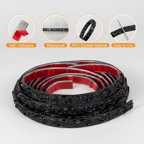Black Peel and Stick Crown Molding Trim, 0.8" x 49.2 FT Total (3 Pack), Flexible Adhesive Wall Trim Set with Floral Design for Multi-Room & Large Decor Projects - Image 3