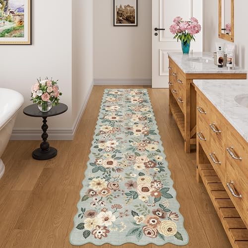 DUKINO 2x8 Washable Runner Rug, Floral Non Slip Kitchen Rugs, Sage Green - Image 5