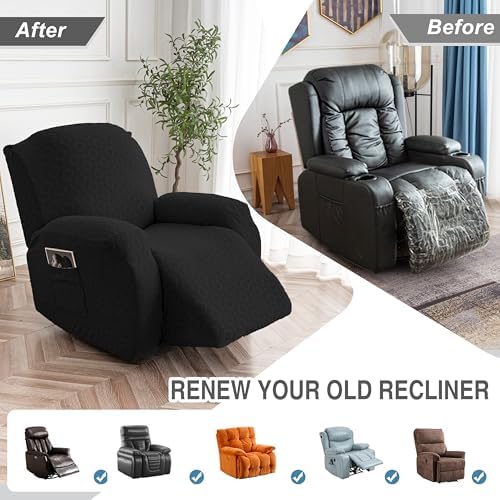 Genina Waterproof Recliner Chair Cover,XL-1 Seat Couch Cover,Black - Image 6