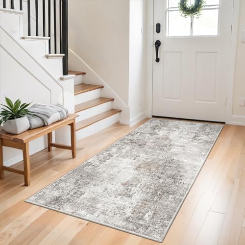 Washable 3x5 Entryway Rug - Non-Slip Soft Low-Pile Thin Small Area Rugs for Kitchen Bedroom Living Room Hallway – Modern Abstract Neutral Door mat Indoor（Beige Grey） by ZHXXUJ