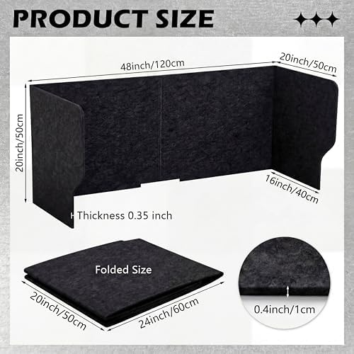 Dunzoom Large Desk Divider Foldable U Privacy Partition 48"L x 20"H, Black - Image 2