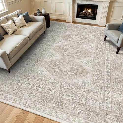 12x15 Area Rug Washable Vintage: Non Slip Living Room Large Rugs Beige - Image 5