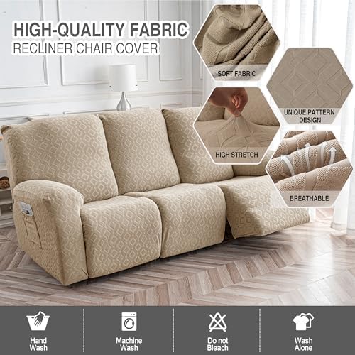 Gennia Waterproof Recliner Sofa Cover,3 Seat Couch Cover,Khaki - Image 2