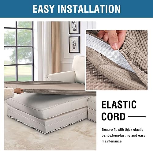 H.VERSAILTEX Super Stretch Individual Chaise Cover Sectional Couch Covers for L Shaped Sofa Both Left/Right Featuring Thick Jacquard Textured Twill Fabric (1 Piece Chaise Cover, Sand) - Image 5