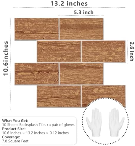 STICKGOO 10-Sheet Backsplash Peel and Stick Subway Tile(Thicker Design, Faux Red Travertine) - Image 5