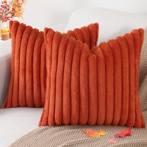 Pallene Faux Fur Fall Decorative Throw Pillow Covers 16x16 Set of 2, Rust by PALLENE