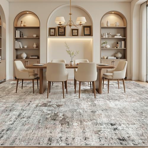 Soalmost 10x14 Area Rugs for Living Room Washable Rug Abstract Pink/Grey - Image 4