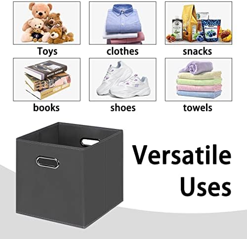 Black Foldable Storage Cubes Bins , Fabric Storage Box Cubes Organizer Baskets with Dual Handles for Home Organizer(Grey) - Image 3