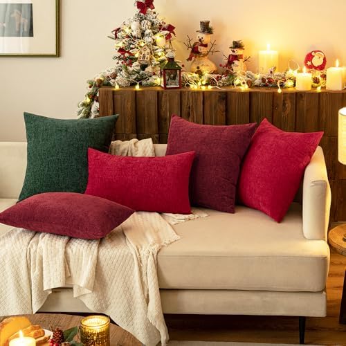 MIULEE Soft Chenille Throw Pillow Covers Burgundy 18x18 Inch Pack of 2 - Image 7