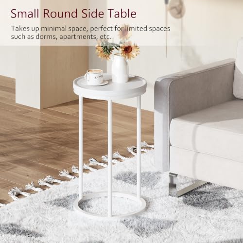 YAUKOMEL Small Round Side Table,Round Sofa End Table White - Image 2