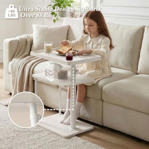 Faesun C Table End Table Adjustable Height, 360°Swivel TV Tray Table for Small Spaces, Small Nightstand for Living Room, Bedroom, White - Image 4