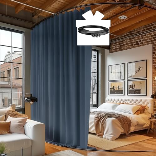 Room Divider Curtains with Ceiling Track, 95% Blackout Heavy Curtains Noise Reduction Privacy Curtain System Kits, 15 ft Wide x 8 ft Tall, Dark Grey, 1 Panel by RoomDarkning
