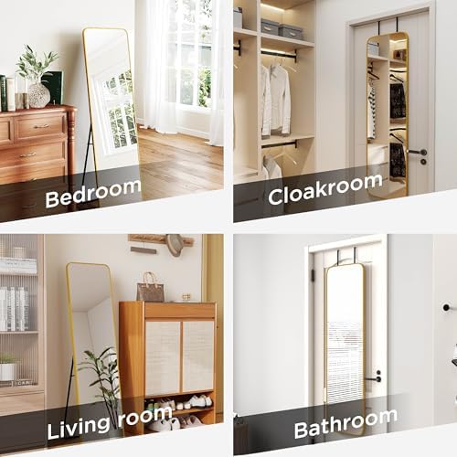 57x16" Full Length Mirror Floor Stand,Over the Door,Wall Mounted Gold - Image 2