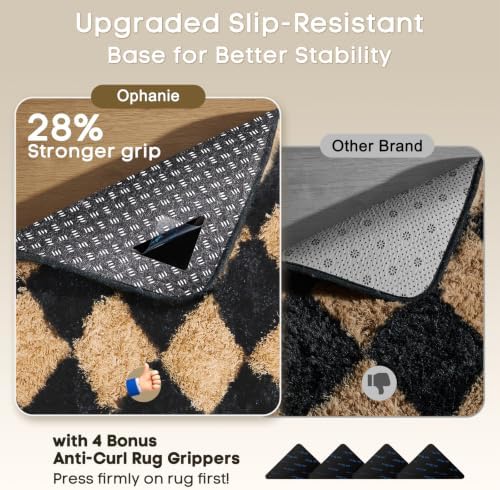 Ophanie 8x10 Black & Beige Diamond Checkered Rugs for Living Room Bedroom,Large Rhombus Fluffy Soft Fuzzy Area Rugs,Plush Shaggy Bedside Floor Carpet Kids Baby Dorm Decor with Over 99 pcs Pile fibers - Image 4