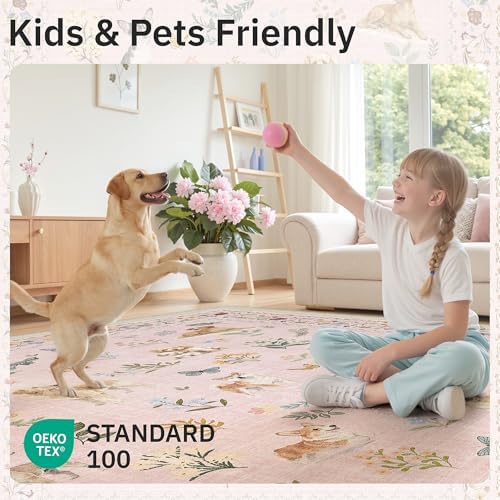 Soalmost Dog 6x9 Pink Area Rugs for Baby Girl Nursery, Washable Soft Rug - Image 5