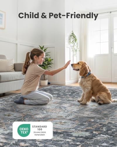 AMADA HOMEFURNISHING 5x7 Area Rugs, Washable Living Room Rug Low-Profile with Non-Slip Backing & Durable Edge Binding, Vintage 5x7 Rugs for Living Room, Bedroom, Dining Room - Image 4