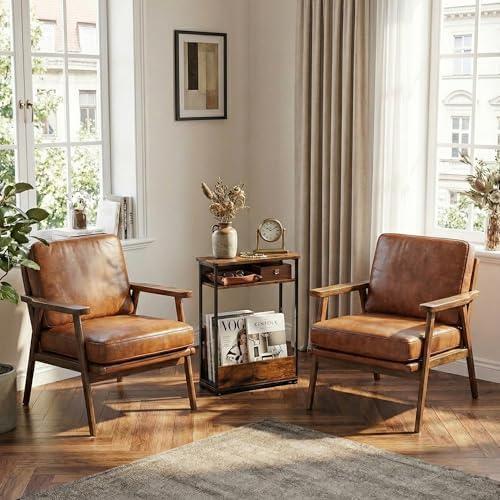 YEAKOO Narrow Side Table,3-Tier End Table with Storage Shelf,Modern Sofa Table Thin Side Table for Narrow and Small Spaces, Skinny Bedside Table Small Nightstand with Magazine Rack Space Saving/Brown - Image 2