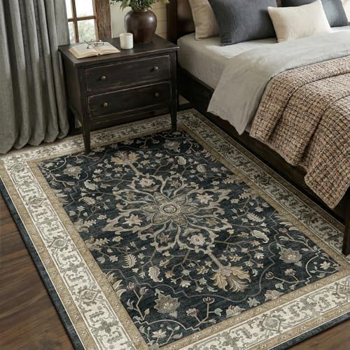 RELEANY Washable Area Rug, 5'x7', Black/Vintage/Beige - Image 2