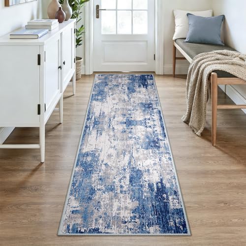 RELEANY Washable Runner 3'x8' Abstract Area Rug for Hallway Blue Gray - Image 2