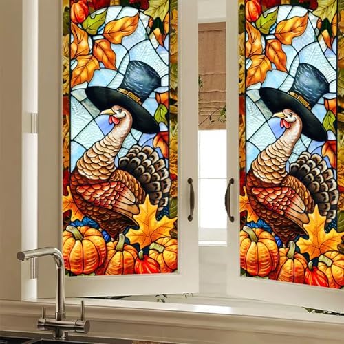 HOMETITUTE Thanksgiving Turkey Privacy Window Film Cling 17.7x39.3 PVC by HOMETITUTE