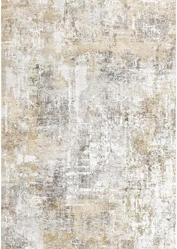 2x4 Modern Entryway Area Rug - Machine Washable Non-Skid Low Pile Indoor Mat for Bathroom,Living Room, Bedroom - Abstract Neutral Small Throw Soft Carpet with Rubber Backing (Gold Grey) - Image 2