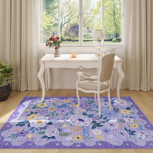 DUKINO 3x5 Area Rug, Floral Washable Rug for Bedroom Non Slip, Purple - Image 3